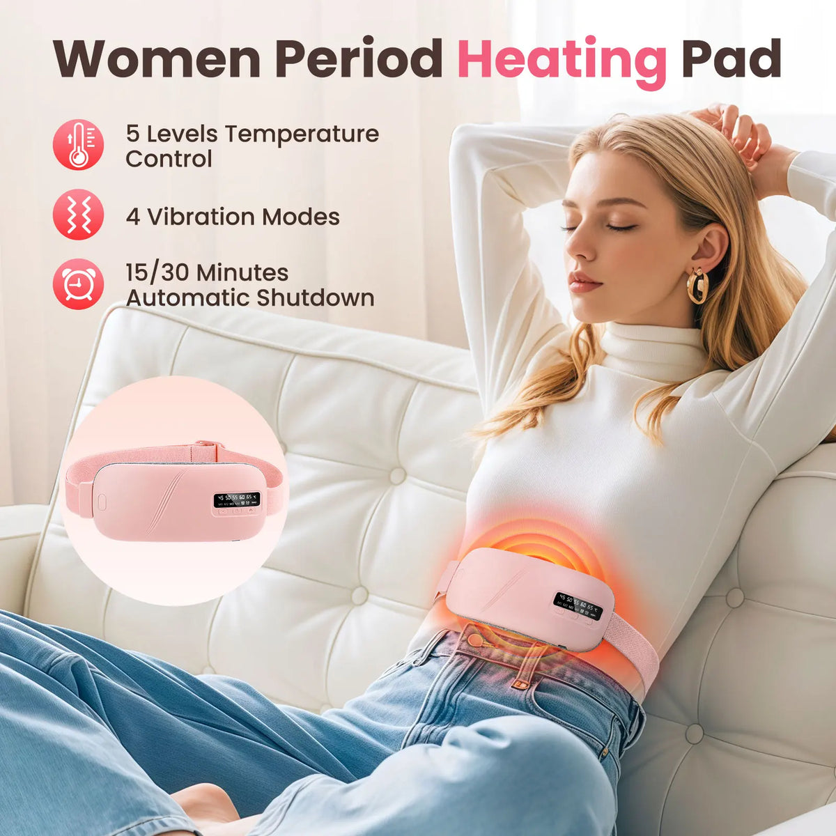 Menstrual Heating Pad Portable Vibration Massage Belt for Women at Home or Office