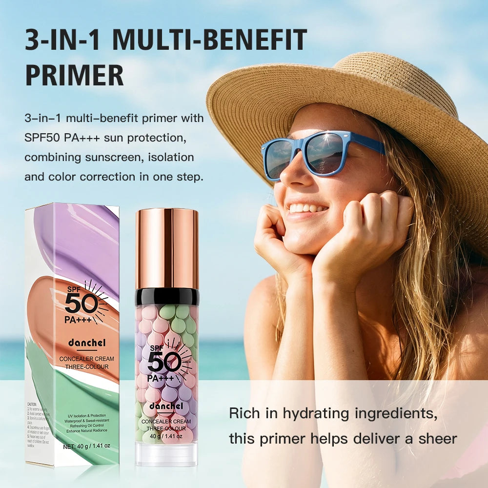 Three Color Face Primer Hydrating Moisturizing Base for Women Daily Makeup - 2
