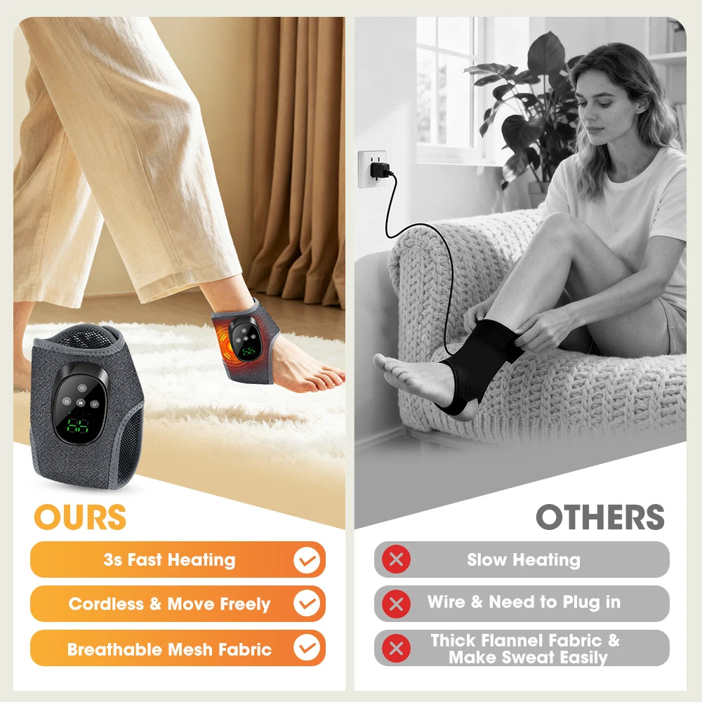 Electric Ankle Massager Heated Vibration Brace for Joint Relief at Home or After Sports