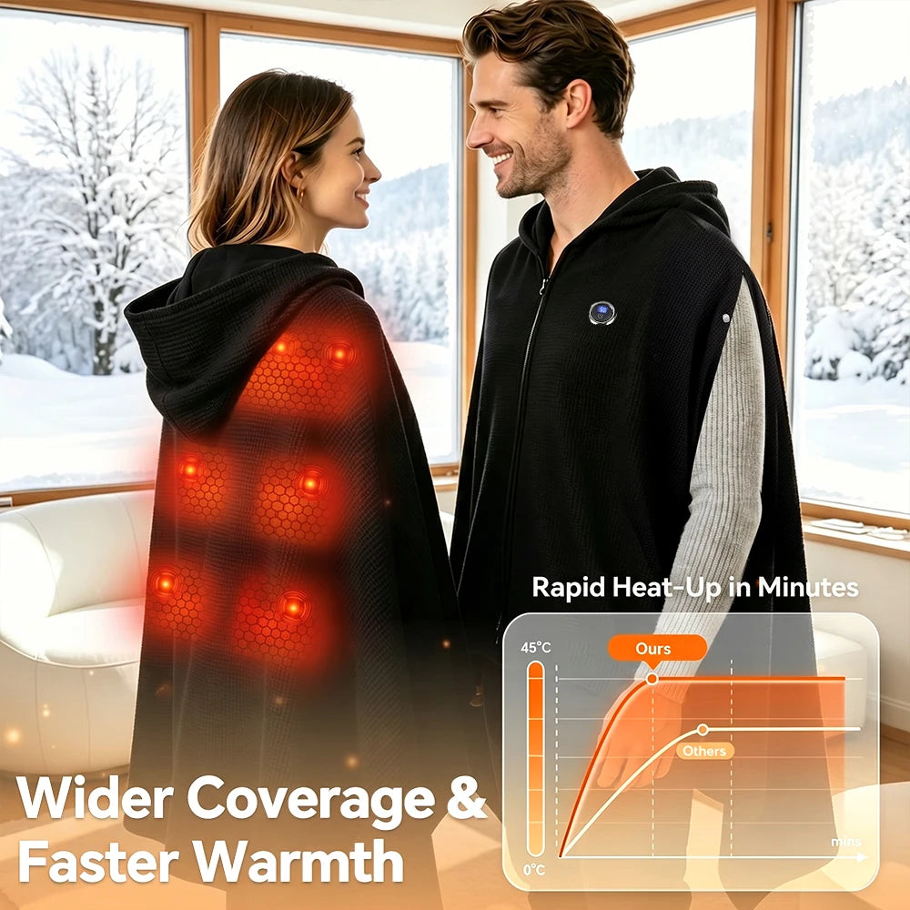Wearable Graphene Heated Shawl Electric Warming Blanket for Home and Office Winter Comfort