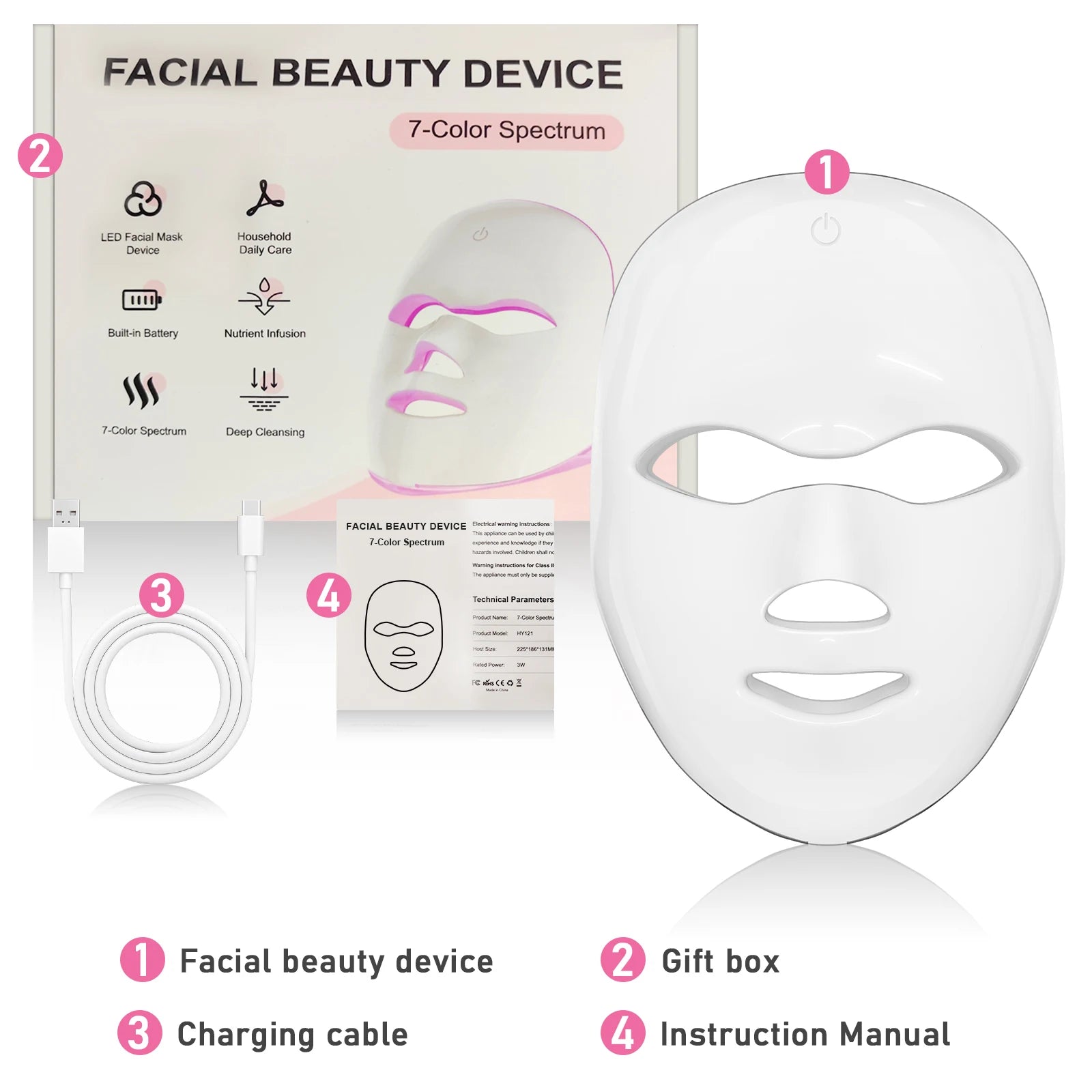 7 Color LED Photon Facial Mask Skin Rejuvenation and Anti Aging Tool for Women at Home Spa - 16