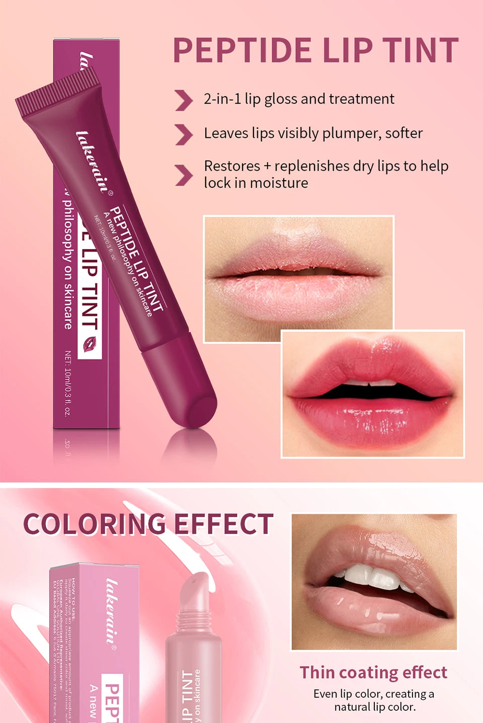 Peptide Lip Tint Moisturizing Gloss with Silky Smooth Texture for Daily Use and Care - 10