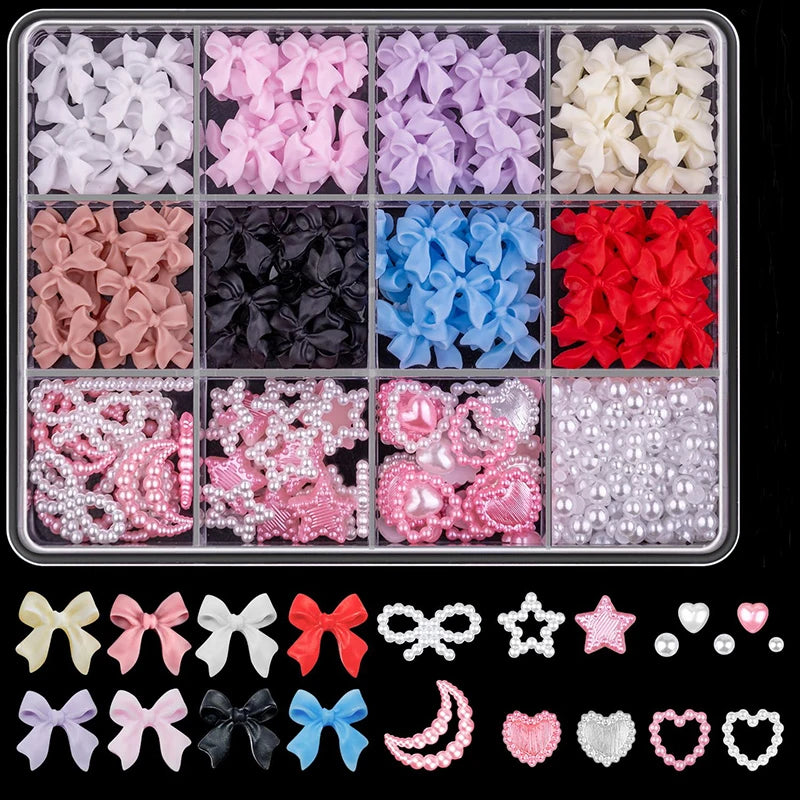 Acrylic Nail Art Charms with Bowknot Flowers for Manicure Design at Home Professional Salon