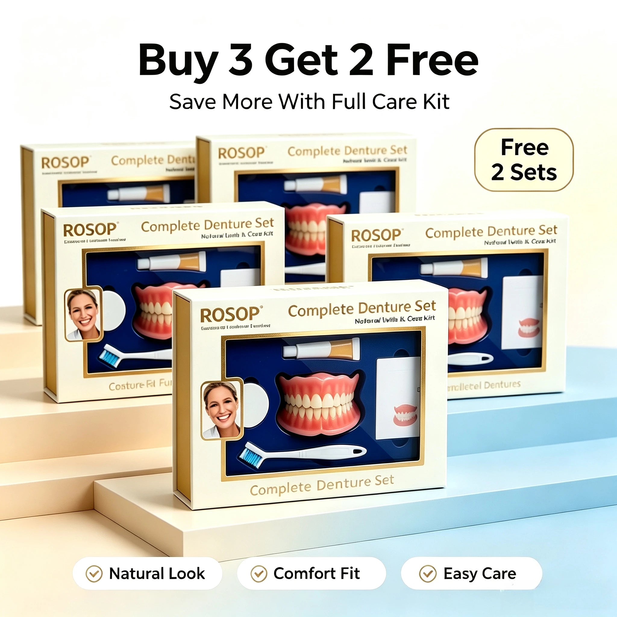 Silicone Complete Denture Set Natural Cosmetic False Teeth for Adults Daily Smile Makeover - 15