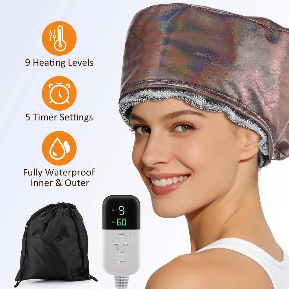 Hair Steamer Cap with Adjustable Temperature and Timer for Deep Conditioning at Home Treatment