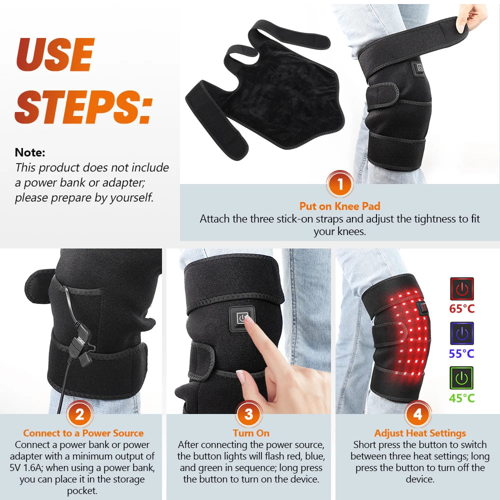 Red Light Knee Wrap Heated Brace with 36 LEDs for Joint Comfort at Home or Office Daily Use