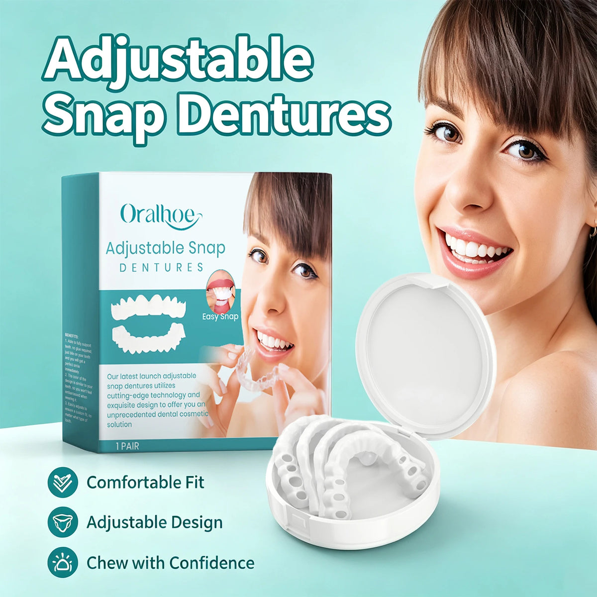 Adjustable Snap Dentures Missing Teeth Repair for Natural Smile and Secure Chewing Daily Comfort