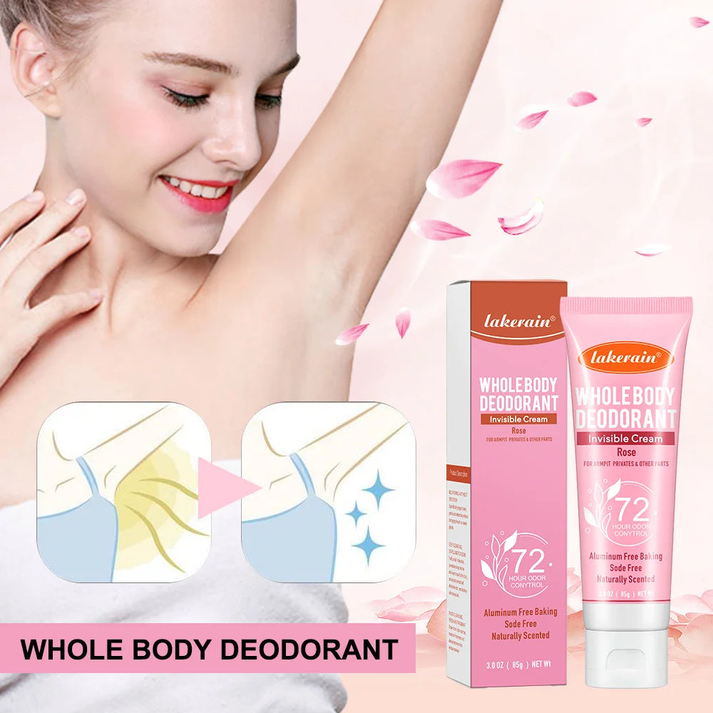 Body Deodorant Cream Long Lasting Odor Control Invisible Formula for Women and Men Daily Use