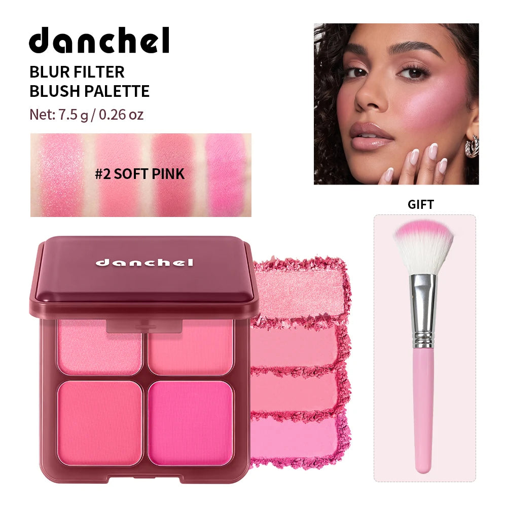 Blur Filter Blush Palette Matte Pigmented Powder for Natural Cheek Makeup and Smooth Finish