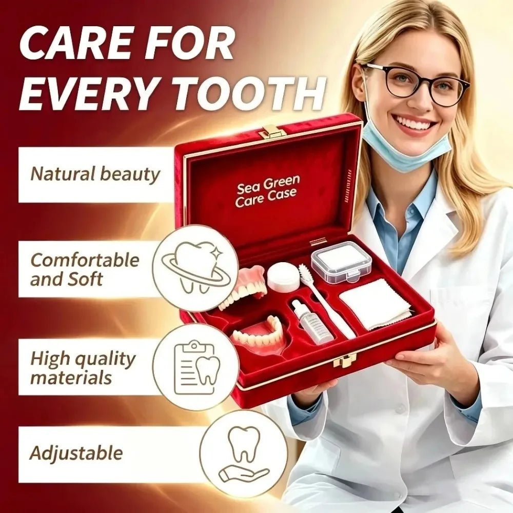 Comfort Silicone Dentures Set with Care Case for Adults at Home for Daily Dental Hygiene