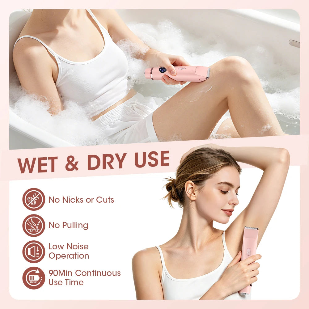 Electric Shaver for Women Waterproof Body Trimmer for Bikini Underarm Legs and Smooth Skin