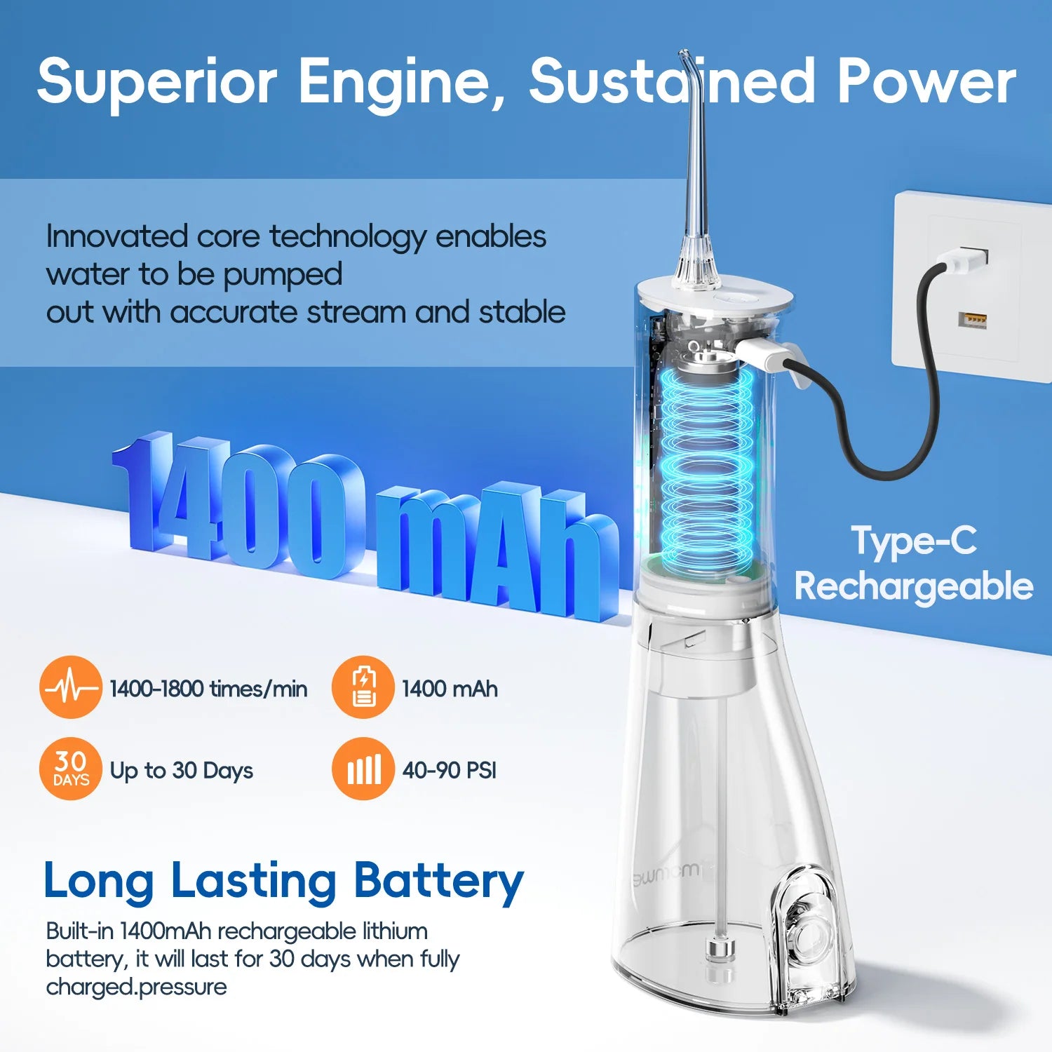 Portable Water Flosser Rechargeable Oral Irrigator for Adults at Home or Travel - 3