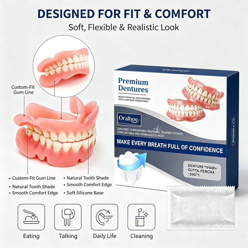 Silicone Snap On Dentures Natural Realistic Smile for Men and Women Instant Comfort Fit