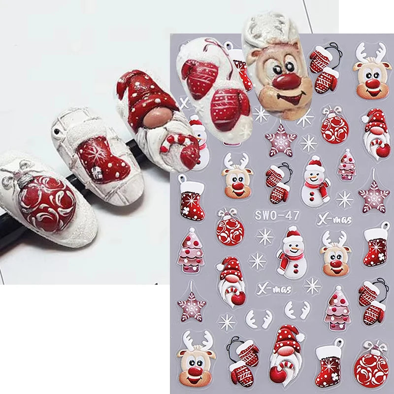Christmas Nail Stickers Self Adhesive Art Decals for Winter Manicure Holiday Decoration