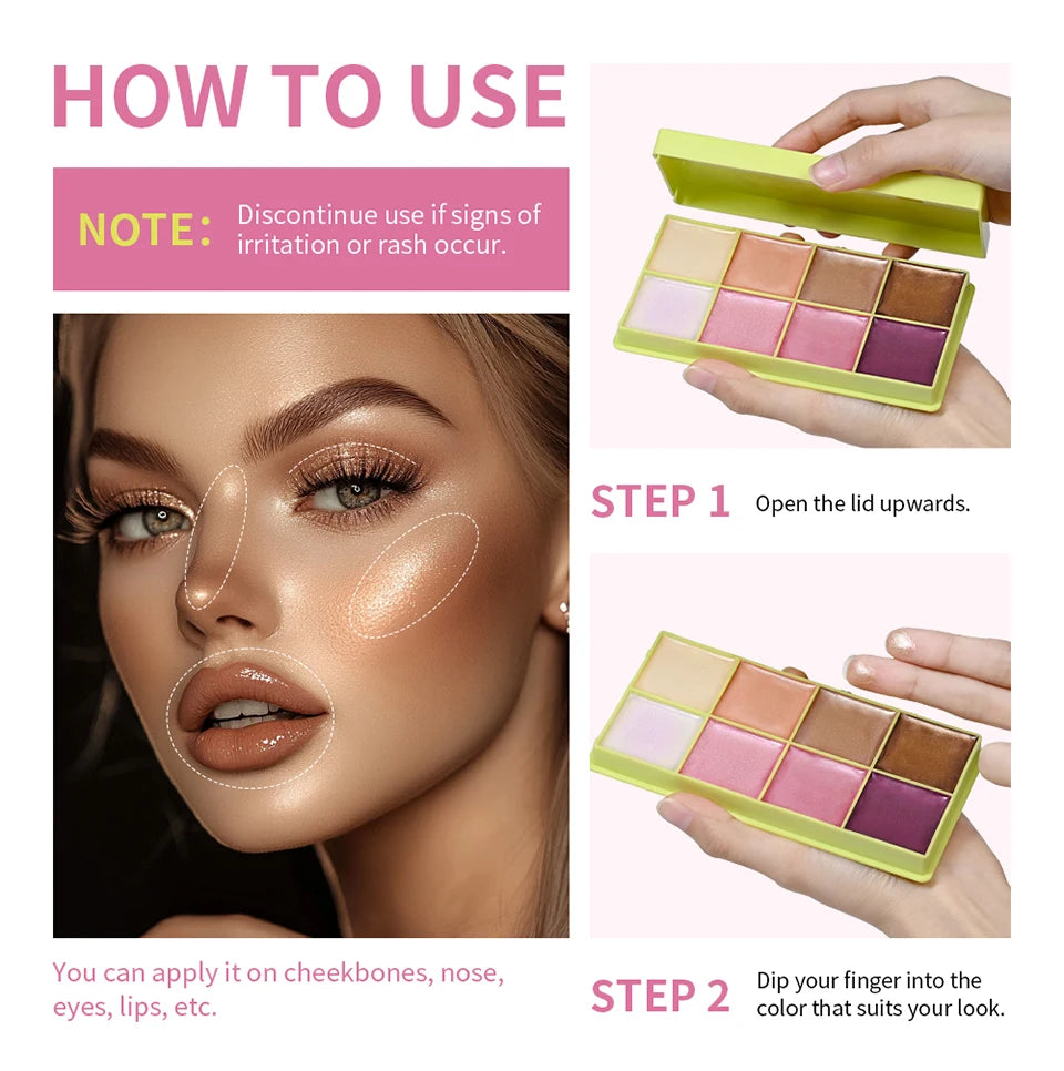 Cream Highlighter Palette Long Lasting Bronzer Blush for Professional Makeup Artists - 17