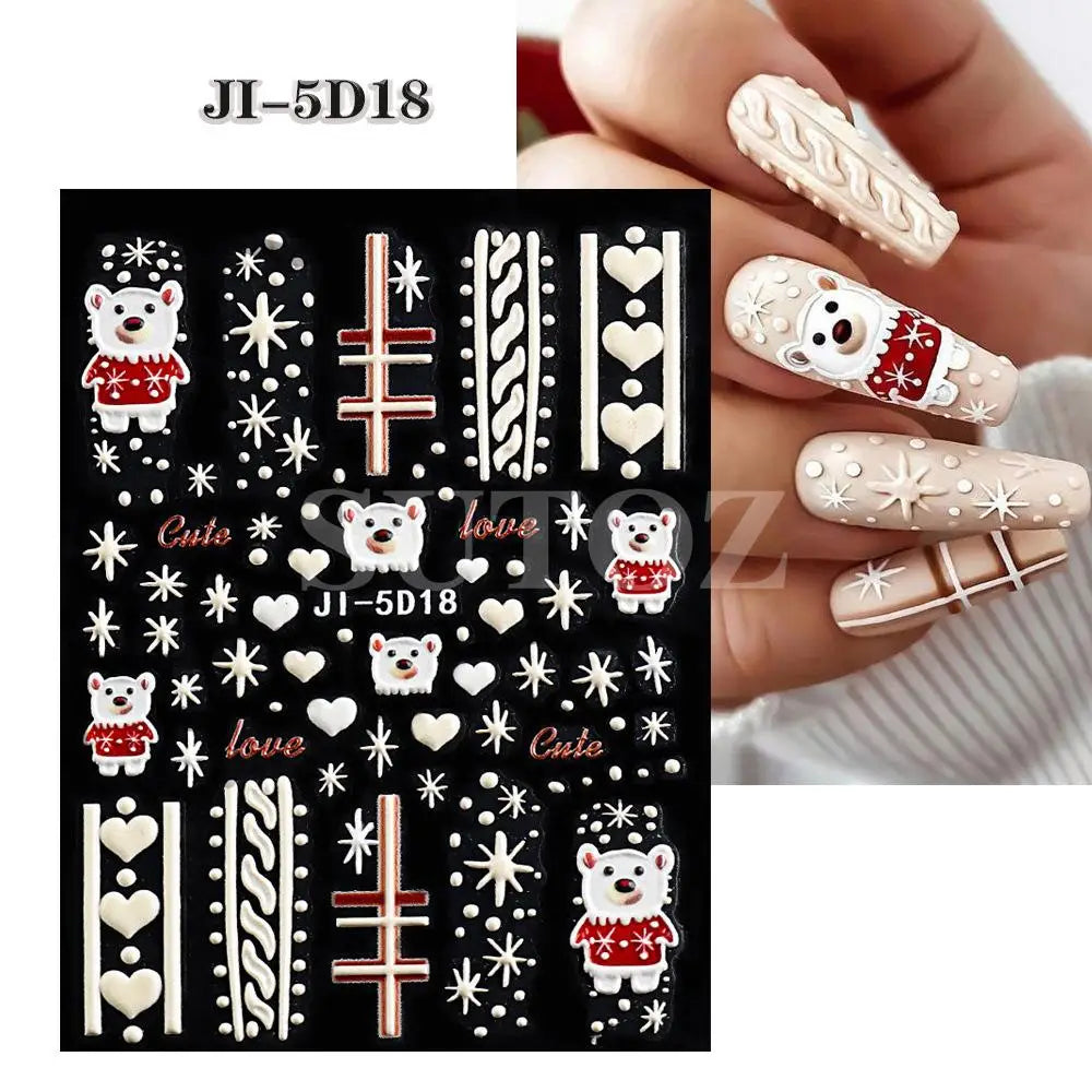 Christmas Nail Stickers Winter Decals for Salon Manicure and Home Holiday Decoration