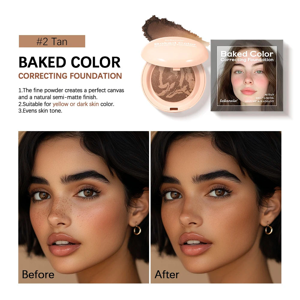 Baked Color Correcting Foundation Pressed Powder Palette for Daily Makeup Face Finishing