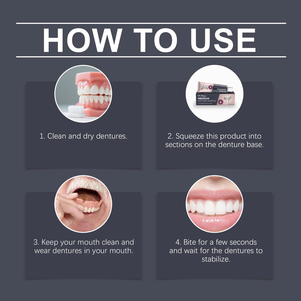 Denture Adhesive Waterproof Zinc Free Long Lasting Strong Grip for Seniors Eating at Home Daily