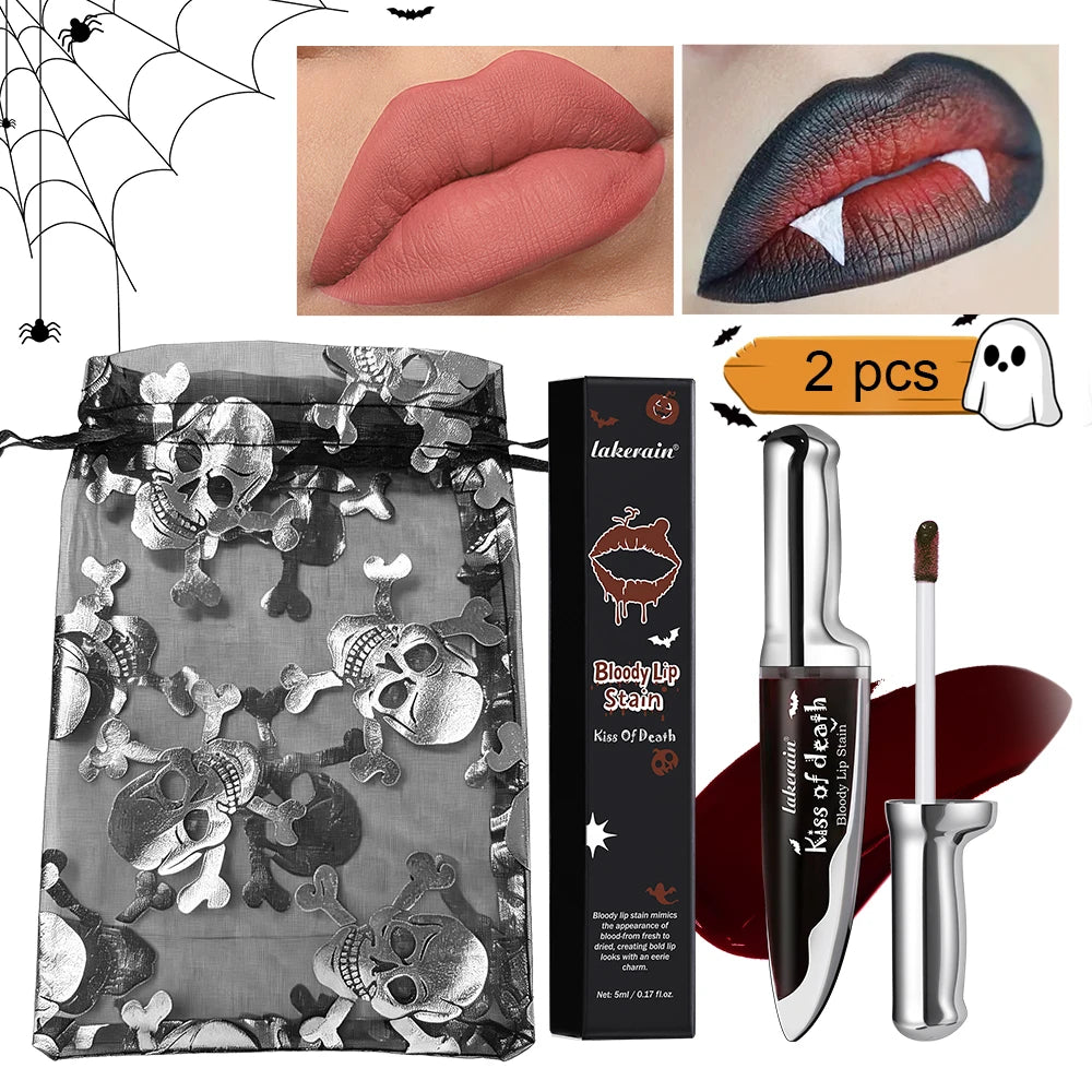 Bloody Lip Stain Liquid Lipstick Waterproof Long Lasting for Halloween Party and Gothic Makeup