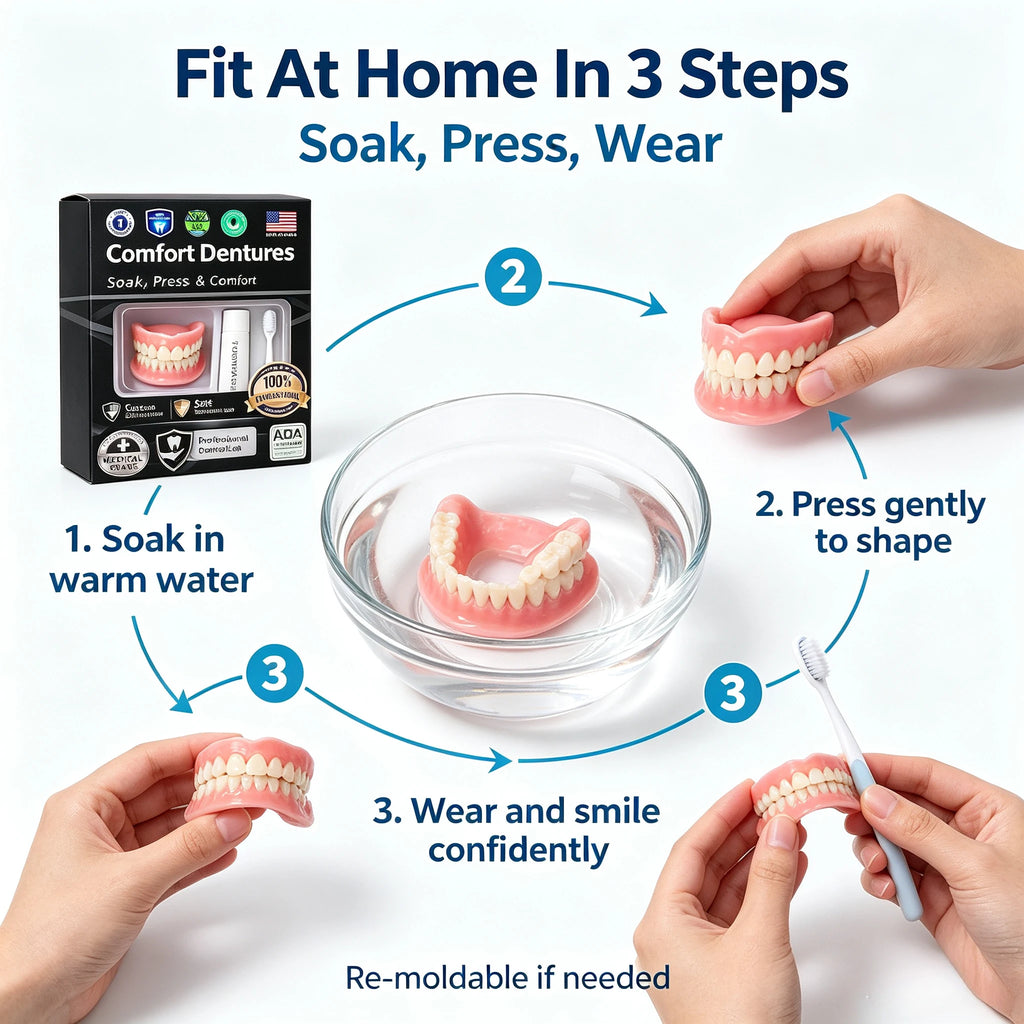 Moldable Denture Set Instant Smile False Teeth for Natural Ivory Look and Daily Comfort