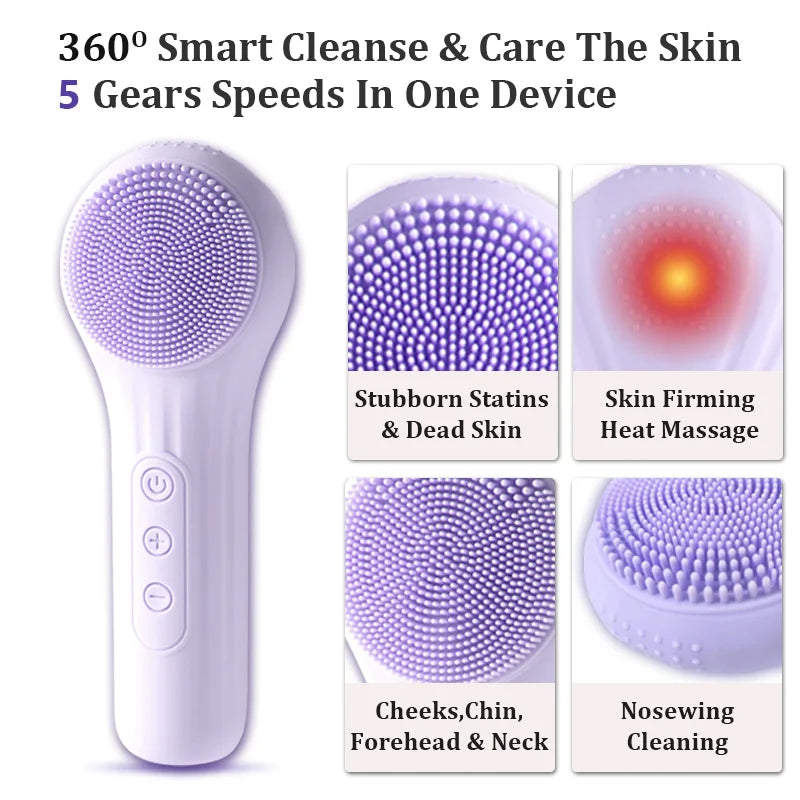 Sonic Facial Cleansing Brush Rechargeable Electric Face Scrubber for Home Use and Skin Care