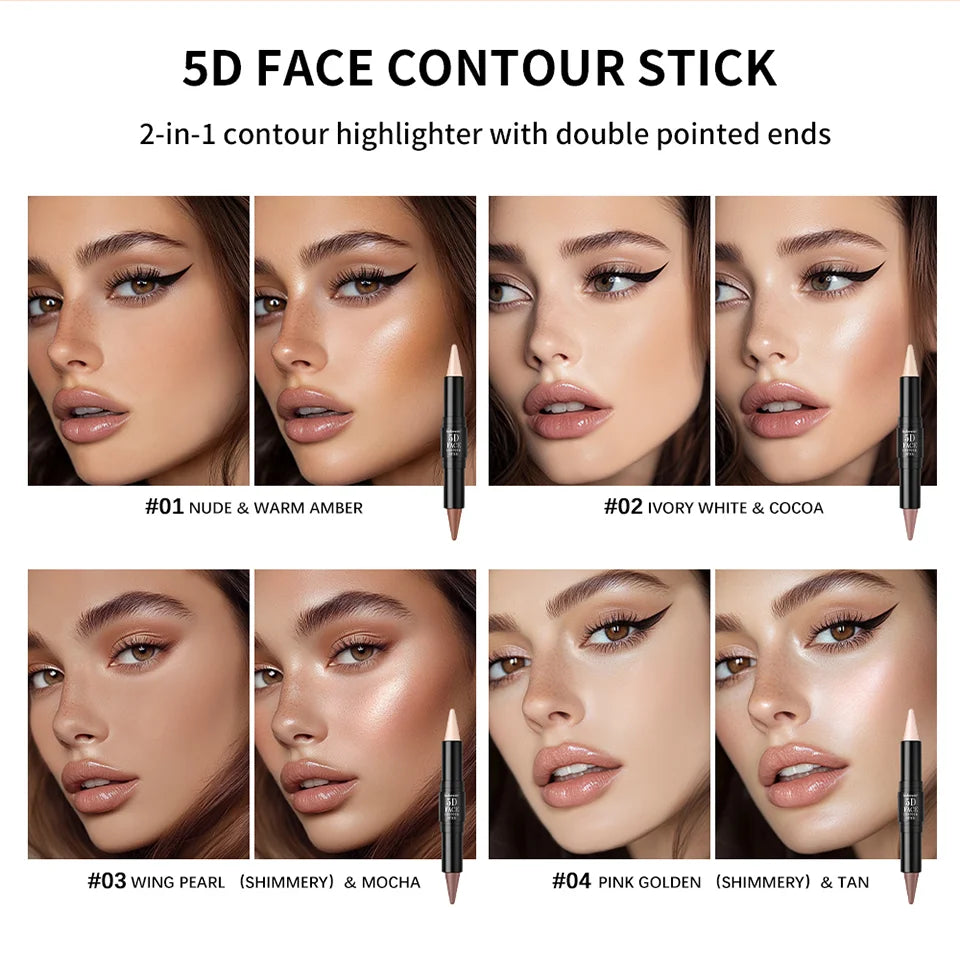 Dual Ended Face Contour Stick Highlighter Waterproof Makeup for Sculpting and Daily Beauty