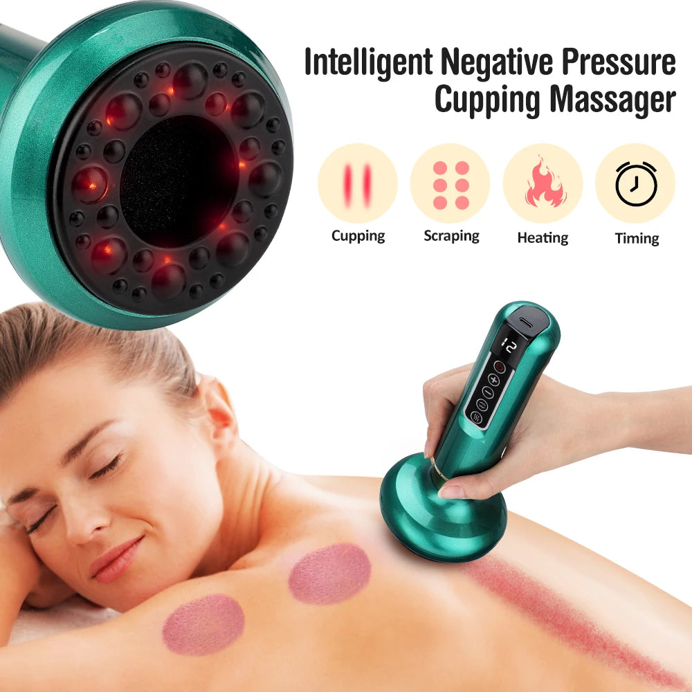 Electric Cupping Massager Scraping Tool Heated Meridian Device for Body Relaxation - 24