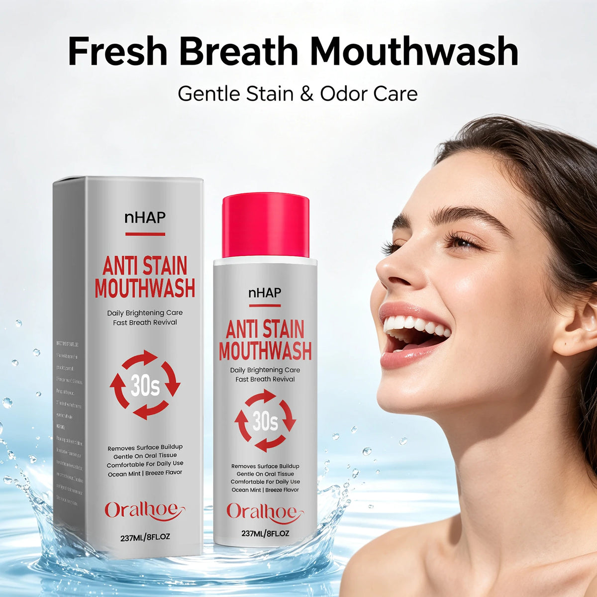 Anti Stain Mouthwash Alcohol Free Plaque Remover for Fresh Breath and Daily Teeth Whitening