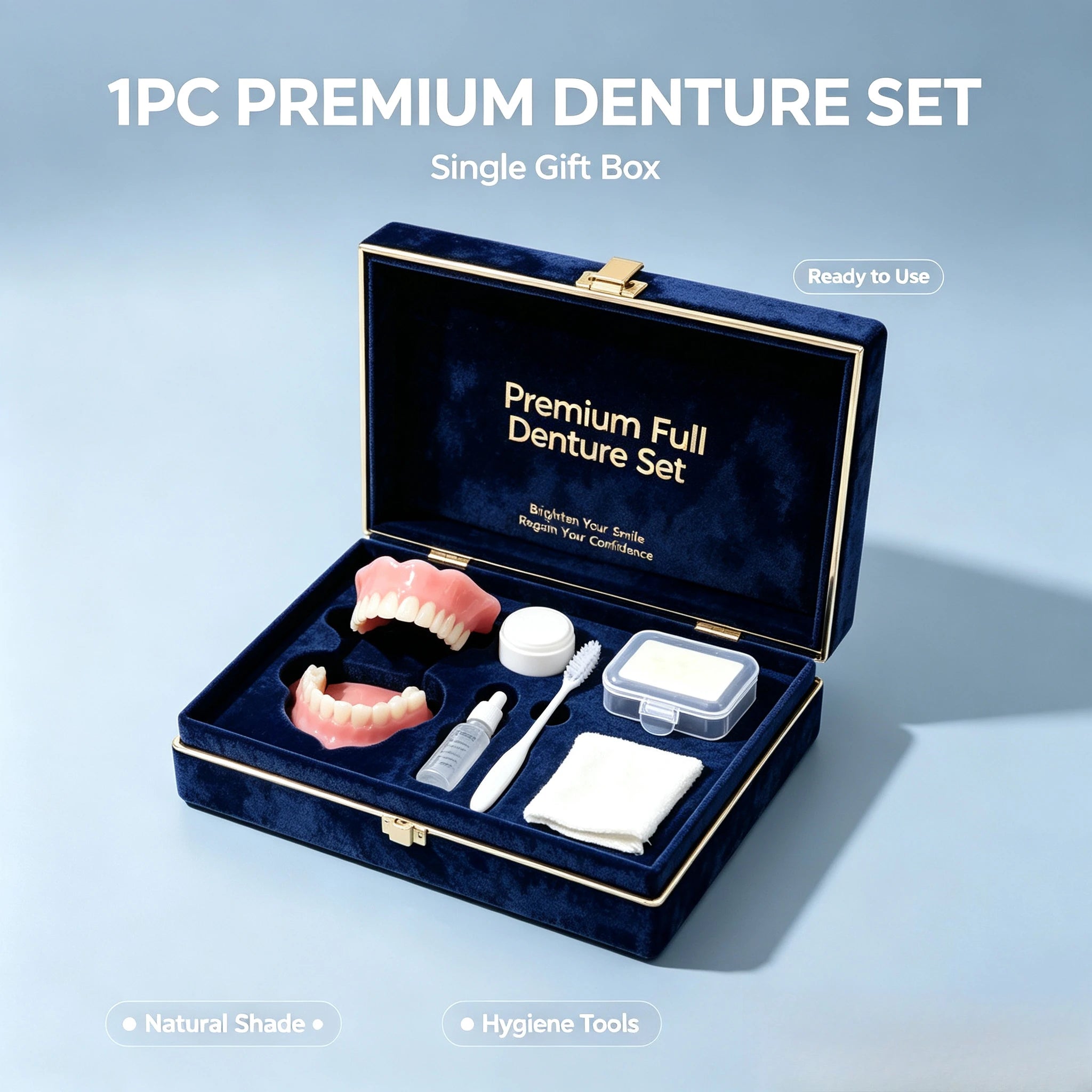 Full Mouth Denture Set Comfortable Silicone Teeth with Cleaning Tools for Daily Dental Hygiene - 14