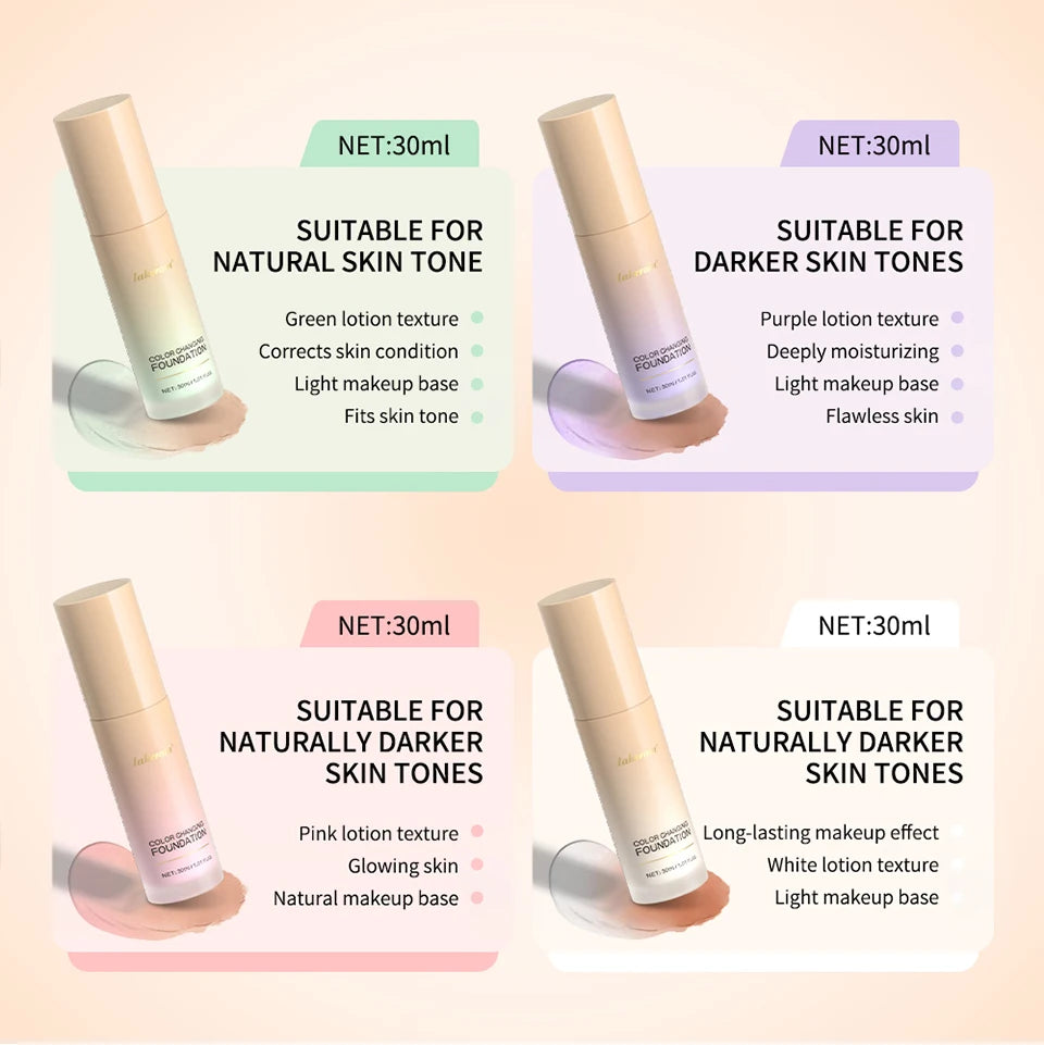 Liquid Foundation Color Changing Makeup Long Lasting Base for Daily Use and Glowing Skin