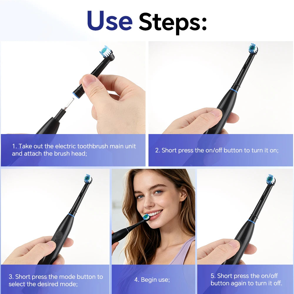Electric Toothbrush with 5 Modes and 4 Replacement Heads for Adults at Home Travel - 13