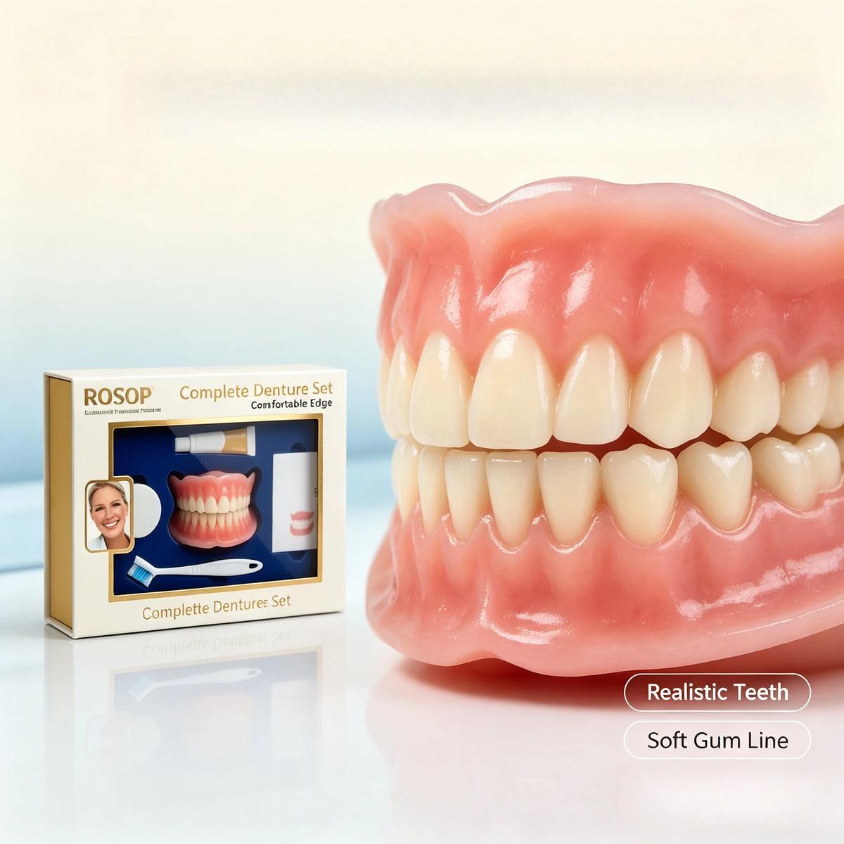 Silicone Complete Denture Set Natural Cosmetic False Teeth for Adults Daily Smile Makeover