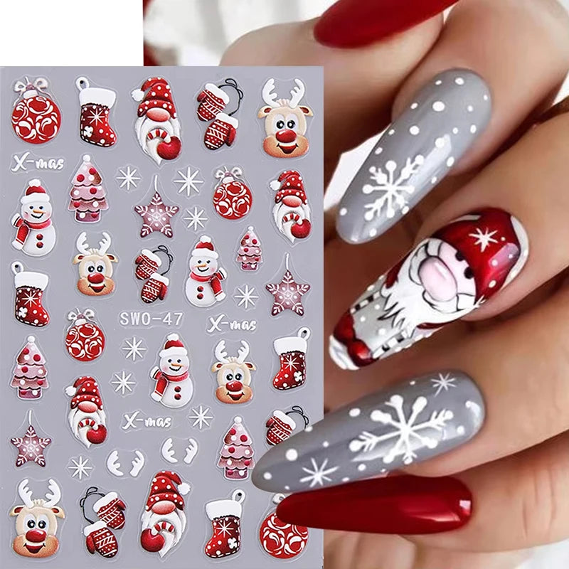 Christmas Nail Stickers Self Adhesive Art Decals for Winter Manicure Holiday Decoration