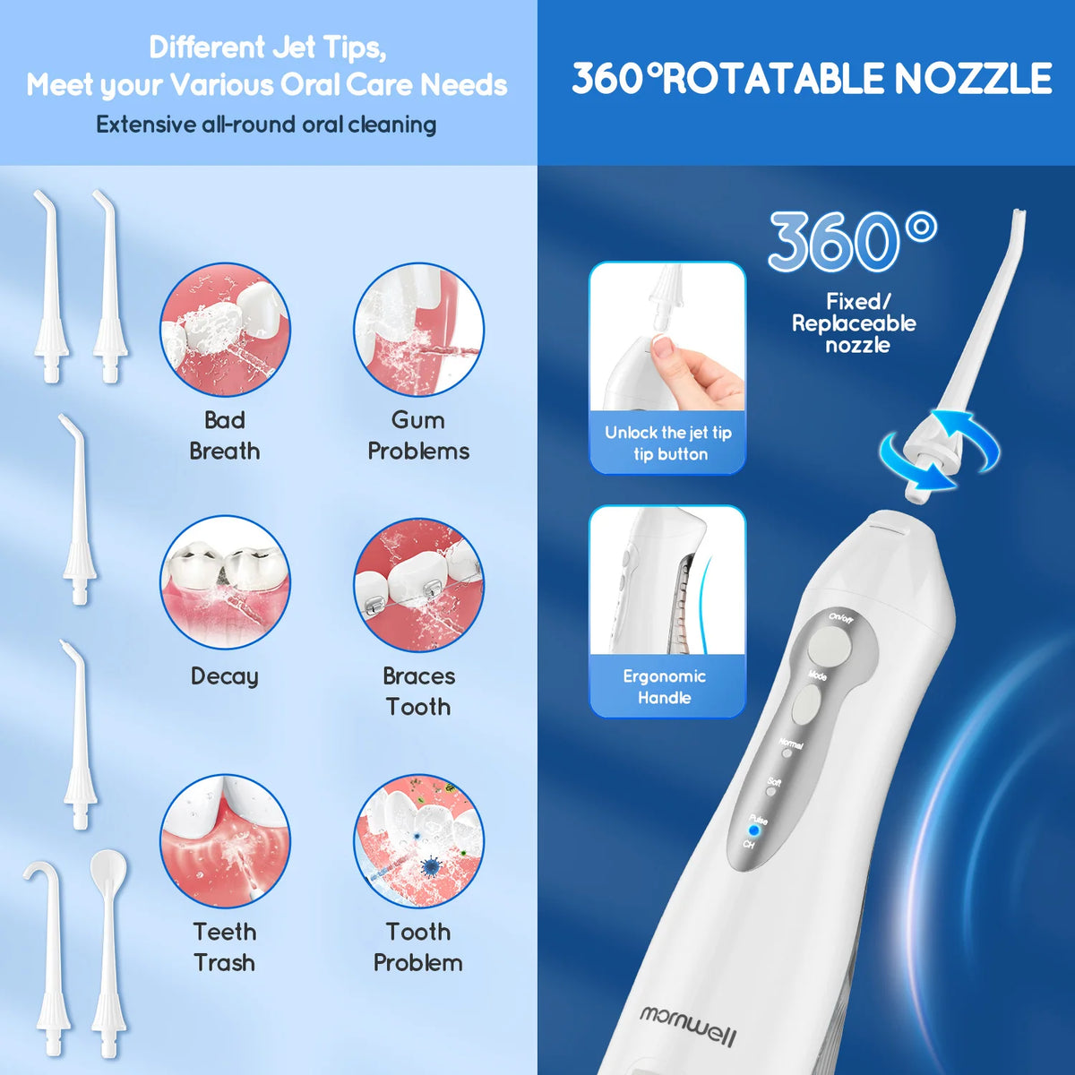 Portable Cordless Water Flosser Rechargeable Oral Irrigator for Travel and Home Cleaning
