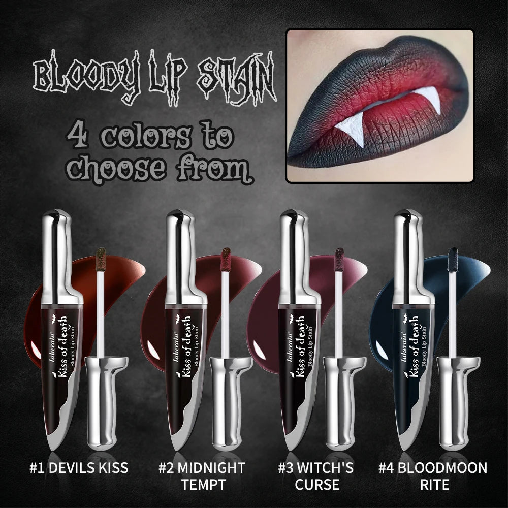Bloody Lip Stain Liquid Lipstick Waterproof Long Lasting for Halloween Party and Gothic Makeup