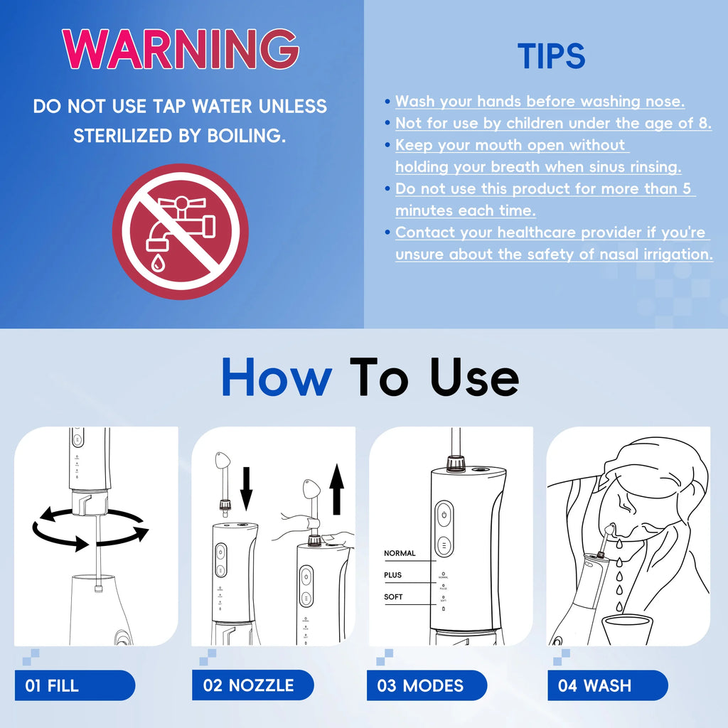 Electric Nasal Irrigator Portable Sinus Rinse Bottle for Adults at Home or Travel