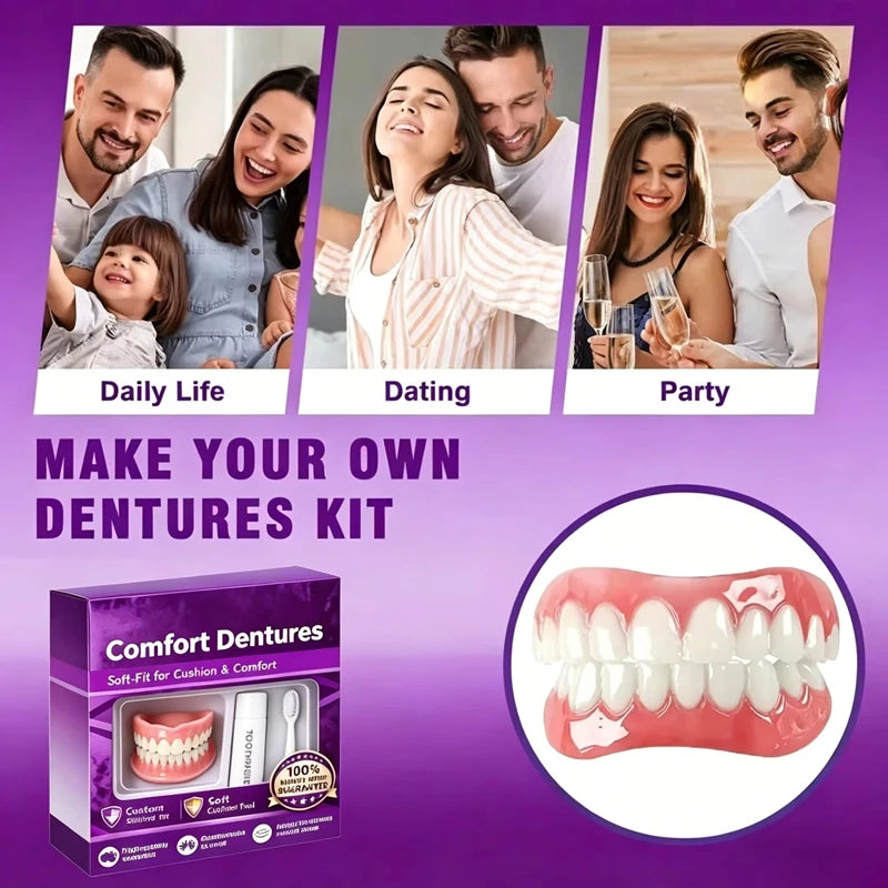 Silicone Dentures Full Set Instant Smile Cosmetic Teeth for Adults at Home or Daily Use