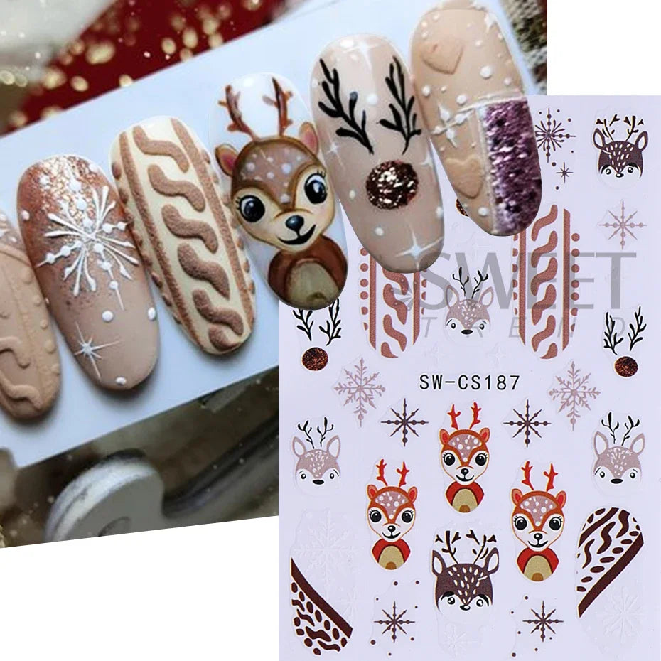 Christmas Nail Stickers Winter Decals for Salon Manicure and Home Holiday Decoration