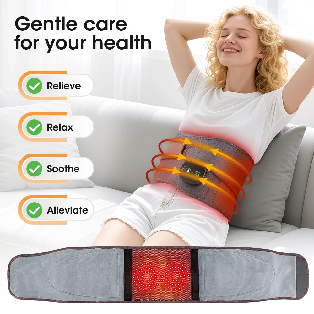 Cordless Heated Waist Massager with Red Light Therapy Vibration Support for Home Relaxation