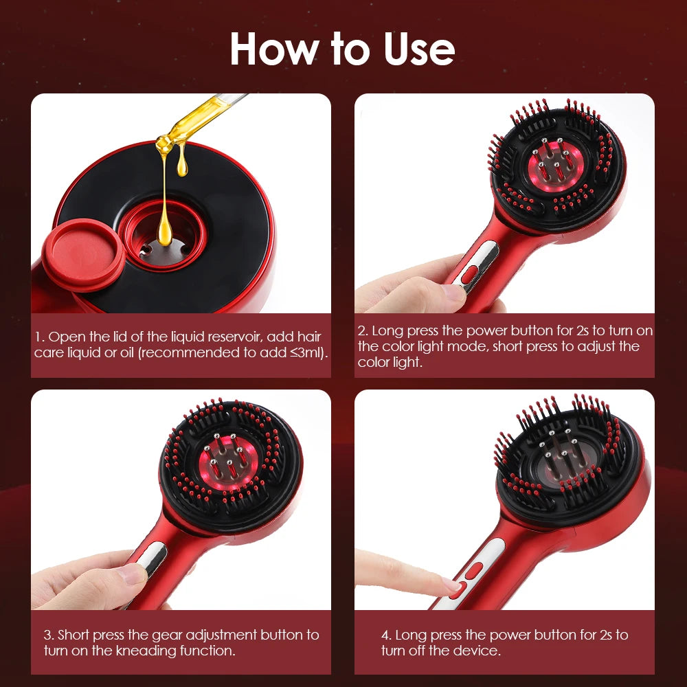 Electric Scalp Massage Comb LED Therapy Hair Growth Serum Applicator for Men and Women Home