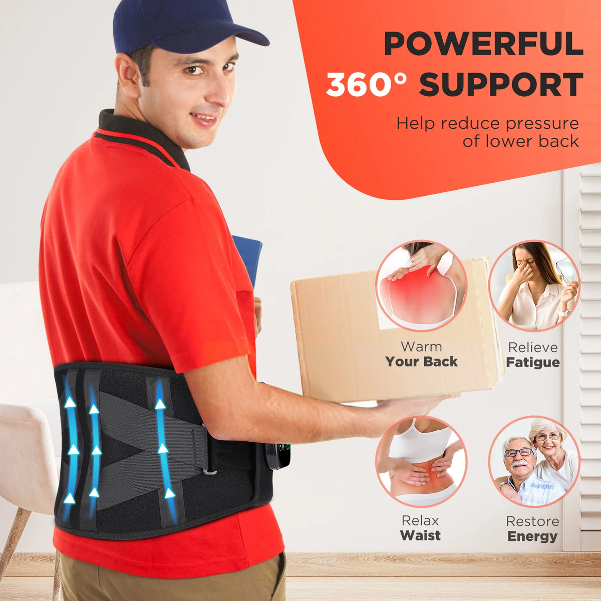 Back Massager Belt with Heat and Vibration Lumbar Support for Home Office and Daily Waist Care