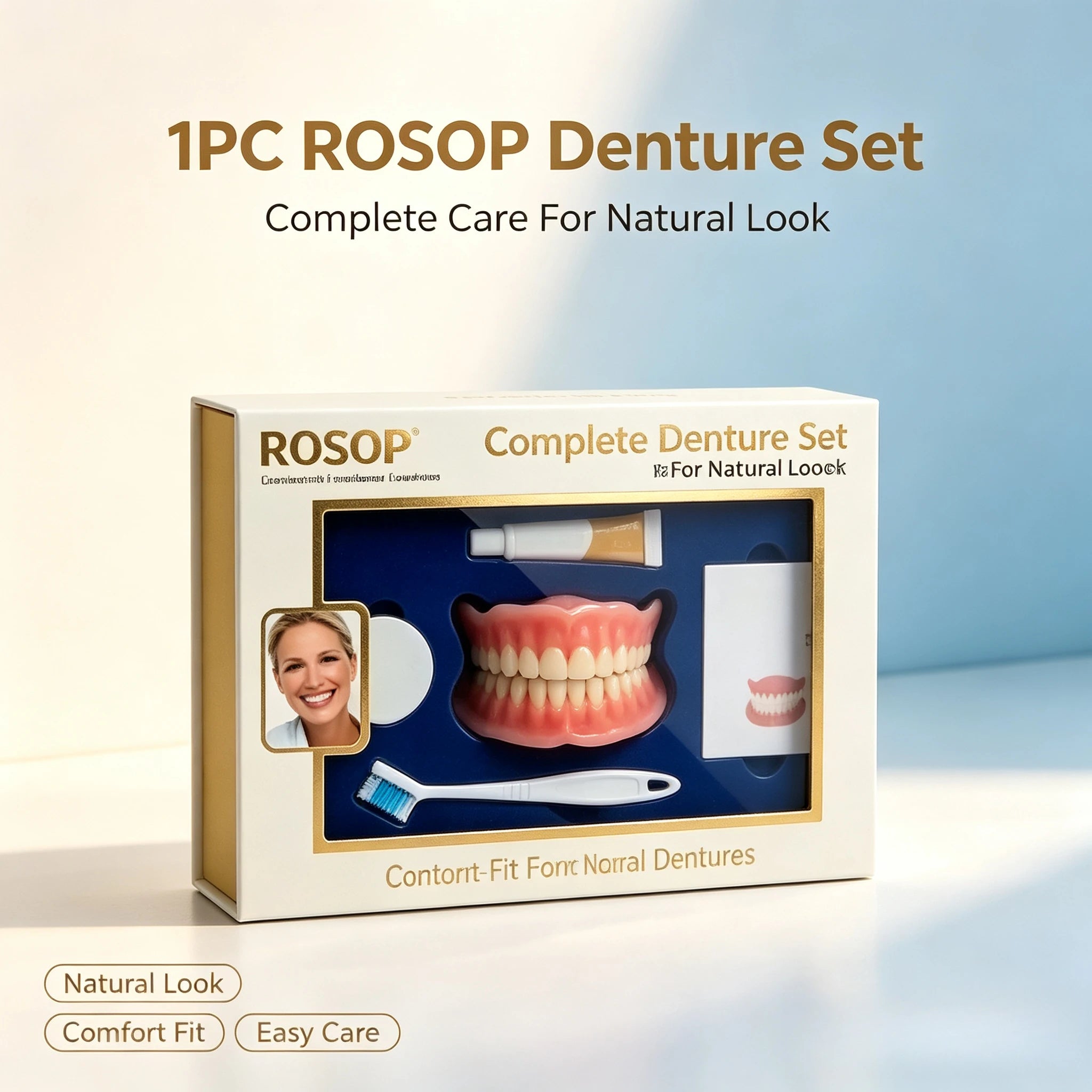 Silicone Complete Denture Set Natural Cosmetic False Teeth for Adults Daily Smile Makeover - 13
